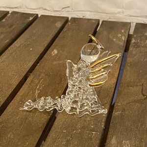 Vintage Small Glass Angel Figurine with Gold Accents